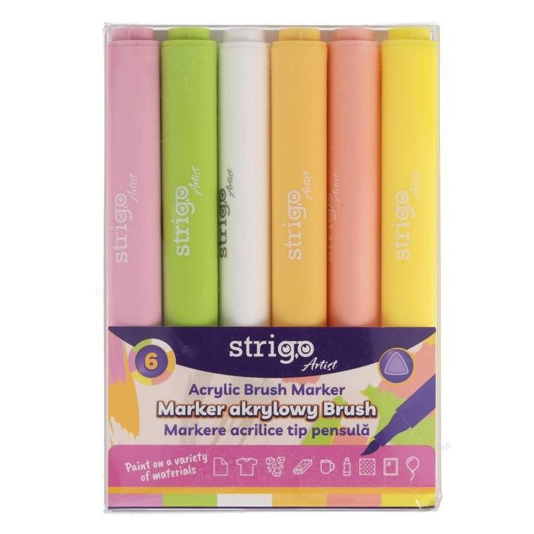Strigo, marker akrylowy, pędzelkowy, 6 kolorów