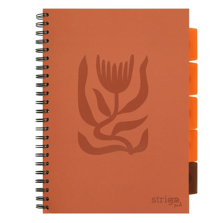 Strigo, Pads, kołozeszyt A4, 100 kartek, kratka, Floral, ceglany, 1 szt.