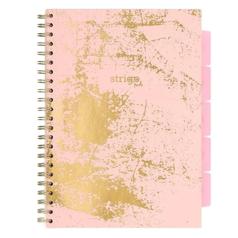 Strigo, Pads, kołozeszyt A4, 100 kartek, kratka, Marmur, różowy, 1 szt.