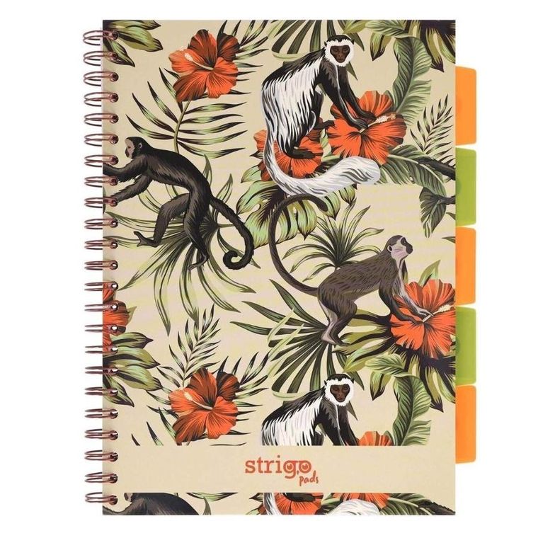Strigo, Pads, kołozeszyt A4, 100 kartek, kratka, Tropiki, Małpki, 1 szt.