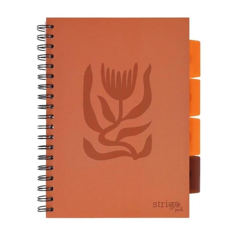 Strigo, Pads, kołozeszyt B5, 100 kartek, kratka, Floral, ceglany, 1 szt.
