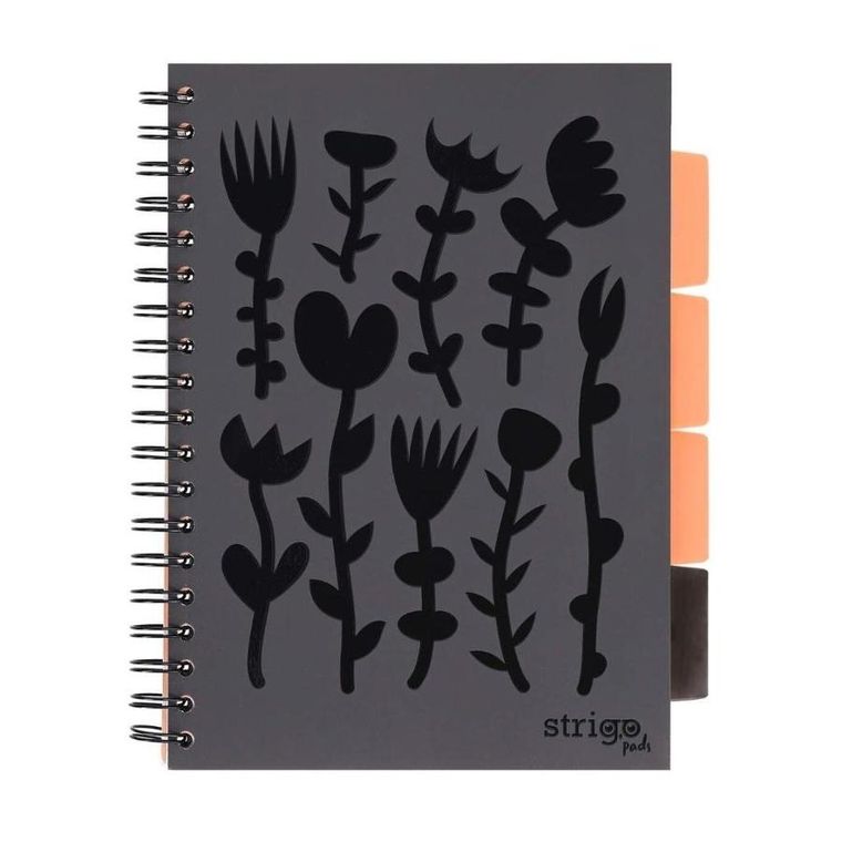 Strigo, Pads, kołozeszyt B5, 100 kartek, kratka, Floral, czarny, 1 szt.