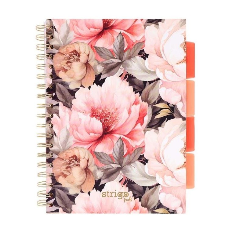 Strigo, Pads, kołozeszyt B5, 100 kartek, kratka, Kwiaty, beżowy, 1 szt.