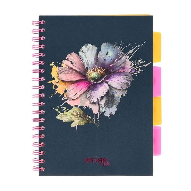 Strigo, Pads, kołozeszyt B5, 100 kartek, kratka, Kwiaty, granatowy, 1 szt.