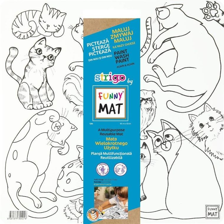 Strigo, podkładka na biurko, mata do malowania, biała, Koty