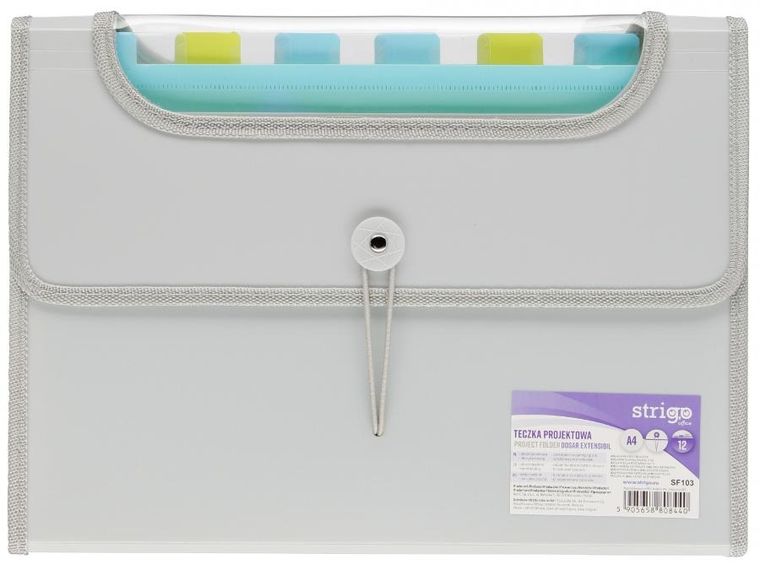 Strigo, teczka A4 z 12 przekładkami, V-file, szara, 1 szt.