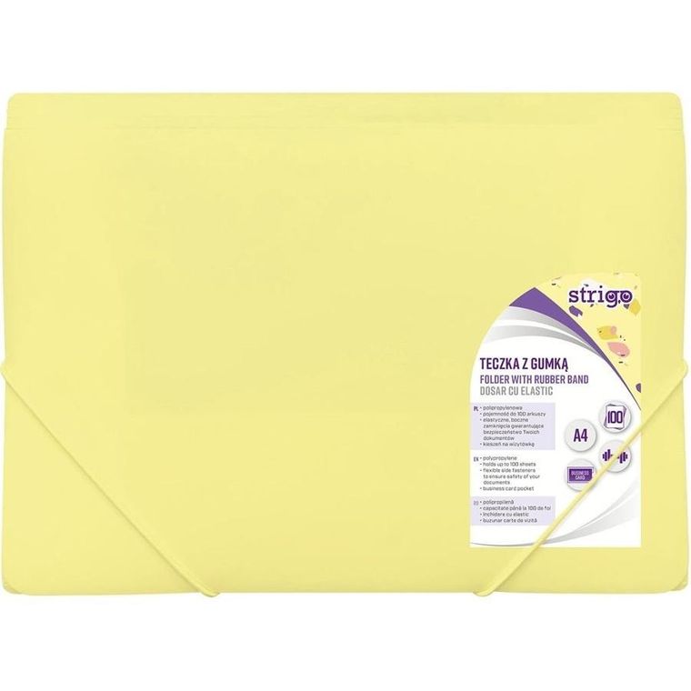 Strigo, teczka z gumką, A4, pastel, żółta, 1 szt.