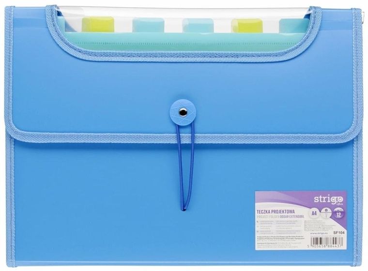 Strigo, teczka z gumką PP, 12 przegródek, A4, 25 mm, niebieska, 1 szt.
