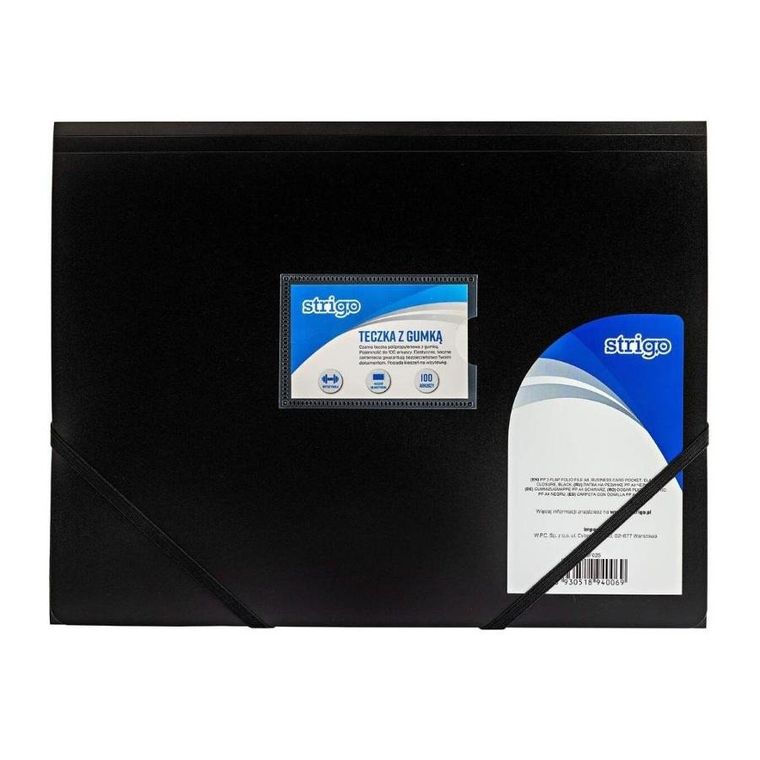 Strigo, teczka z gumką PP, A4, czarna, 1 szt.