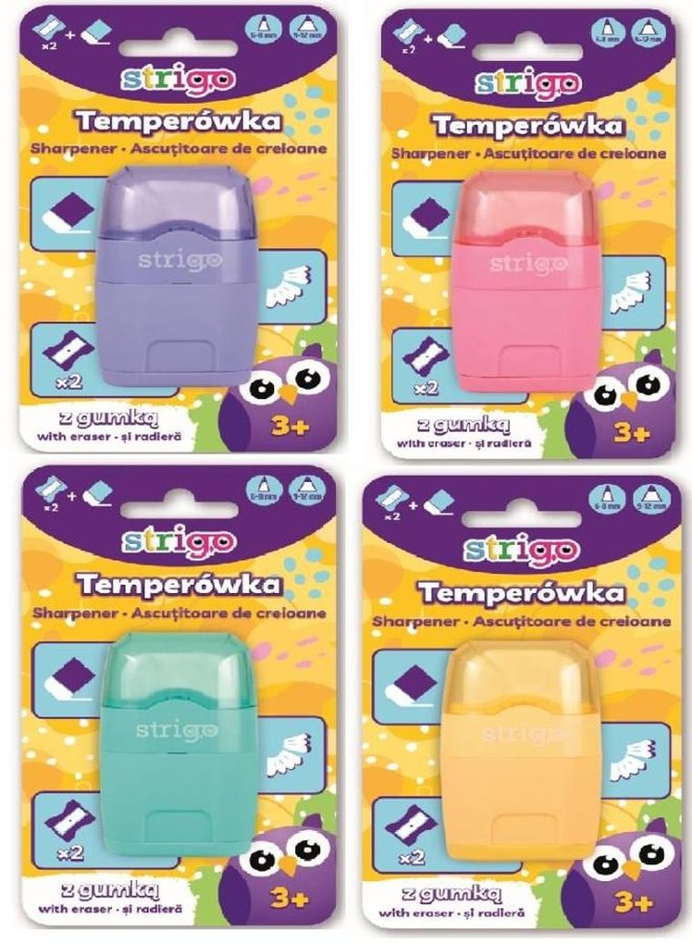 Strigo, temperówka z pojemnikiem, podwójna