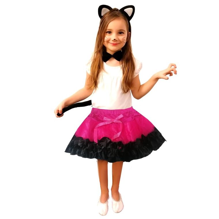 Strój, kotek, spódnica, opaska, ogonek i mucha, różowy