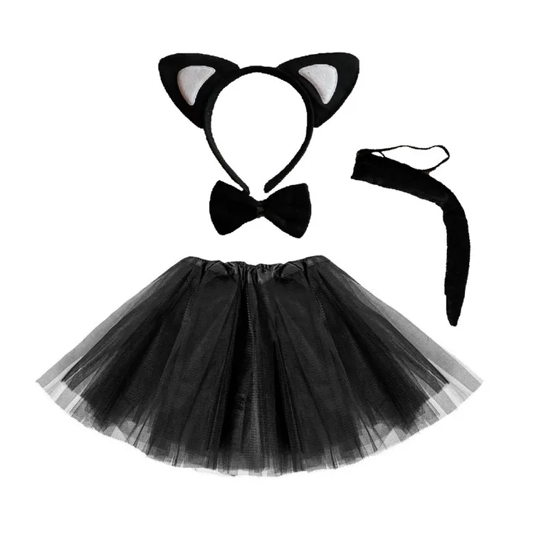 Strój, kotek, spódnica, opaska, ogonek i mucha, różowy