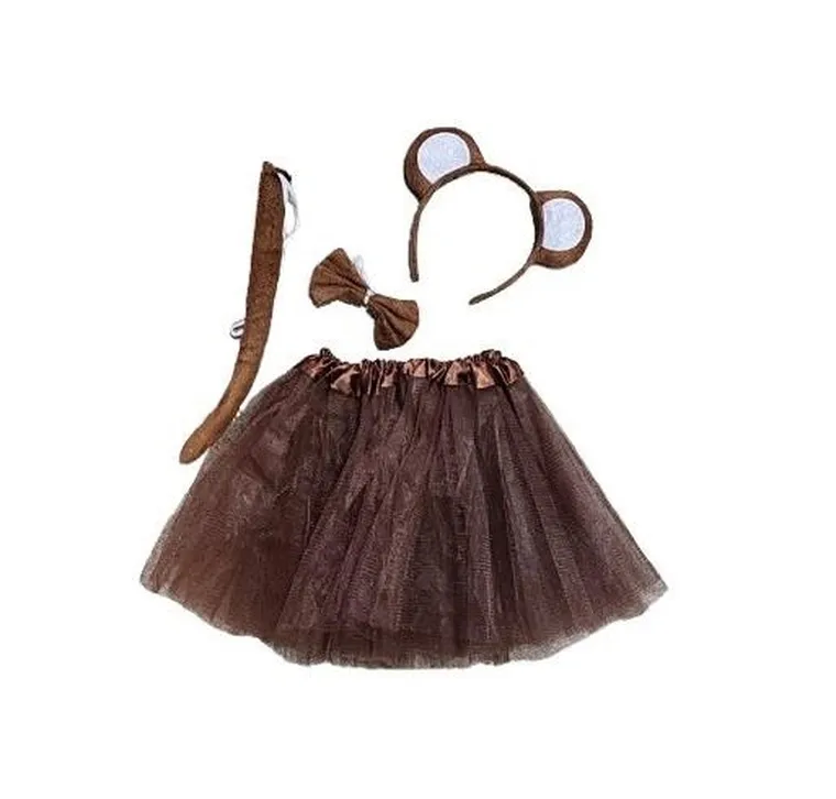 Strój niedźwiadka, zestaw: spódnica, opaska, ogon, mucha, brązowy