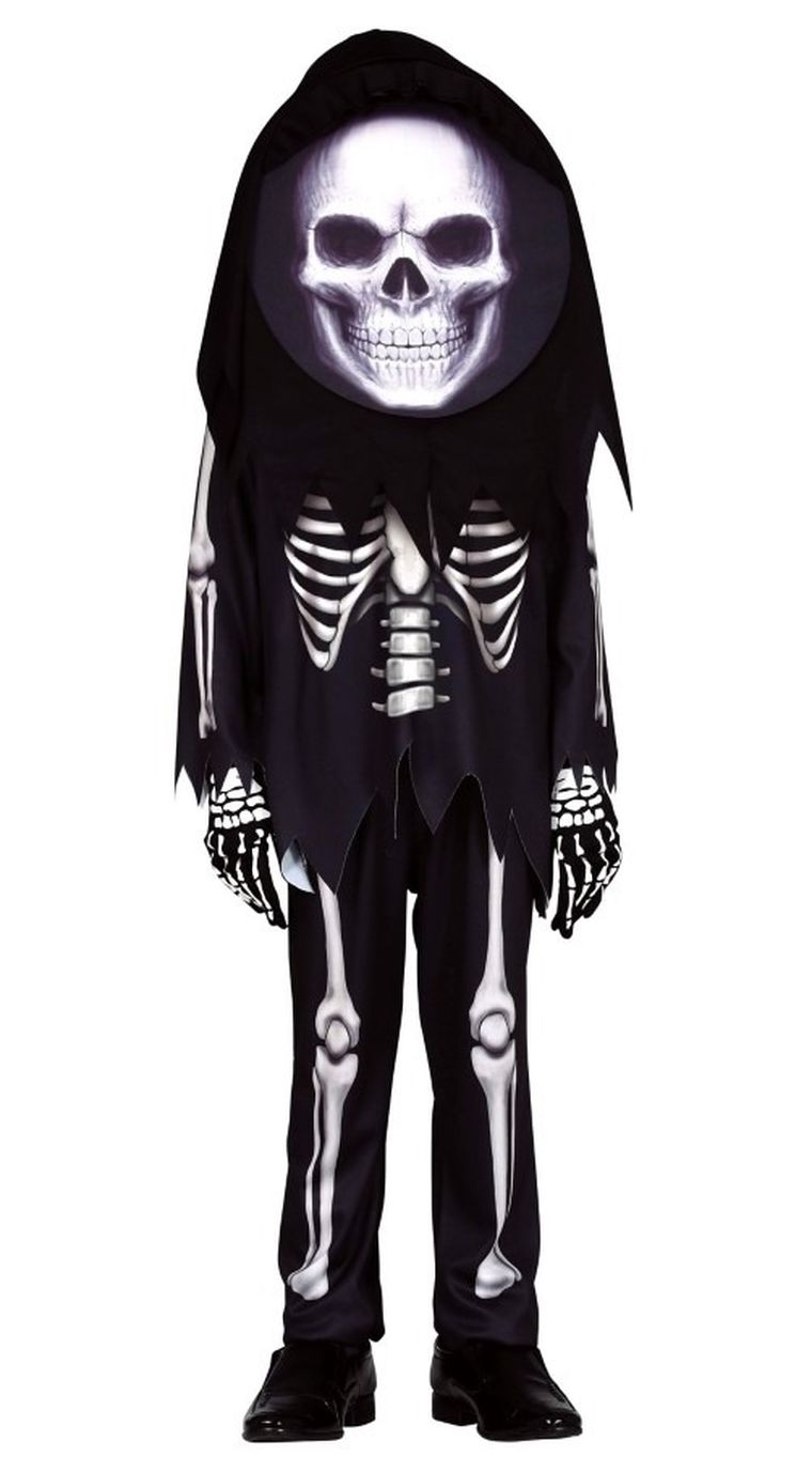 Strój, szkielet, kościotrup z wielką maską, głową, halloween, rozmiar 146/152