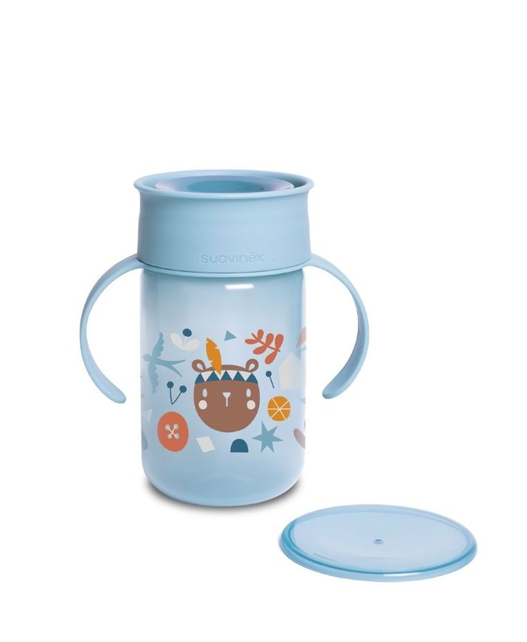 Suavinex, Forest, kubek treningowy, niebieski, 360°, 340 ml, 12m+