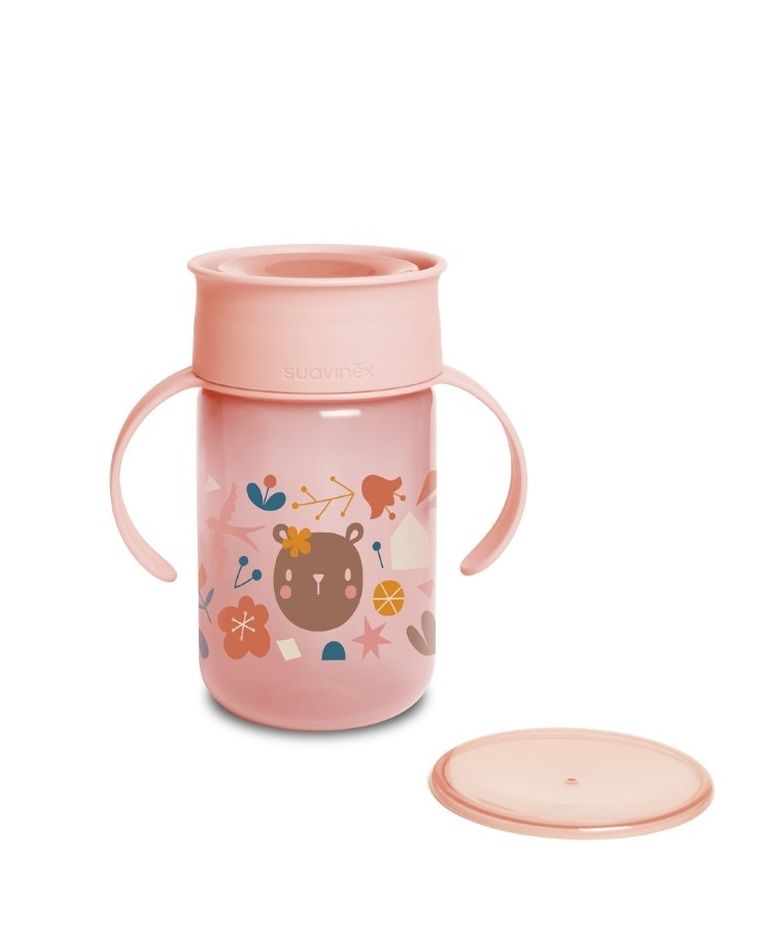 Suavinex, Forest, kubek treningowy, różowy, 360°, 340 ml, 12m+