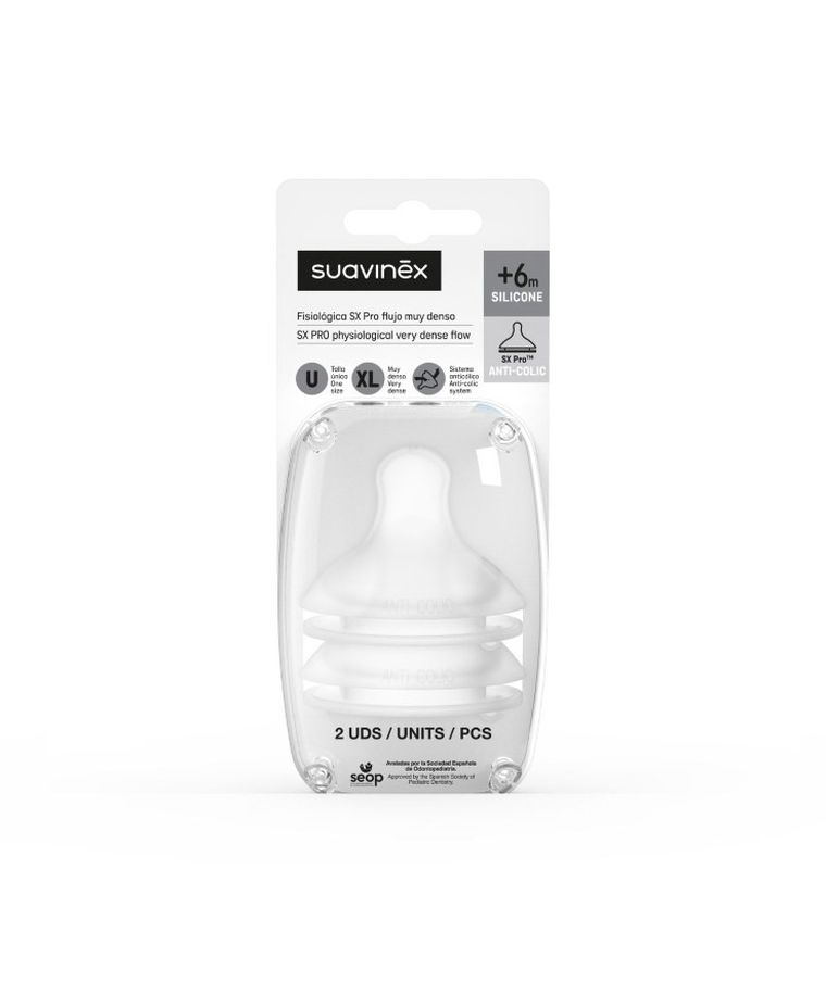 Suavinex, SX Pro, smoczki do butelek, przepływ do gęstych pokarmów, 6m+, 2 szt.