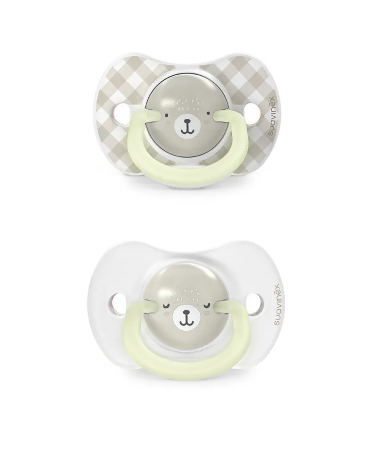 Suavinex, SX Pro, Wild & Free, smoczek fizjologiczny, beżowy, świecący, 6-18 m, 2 szt.