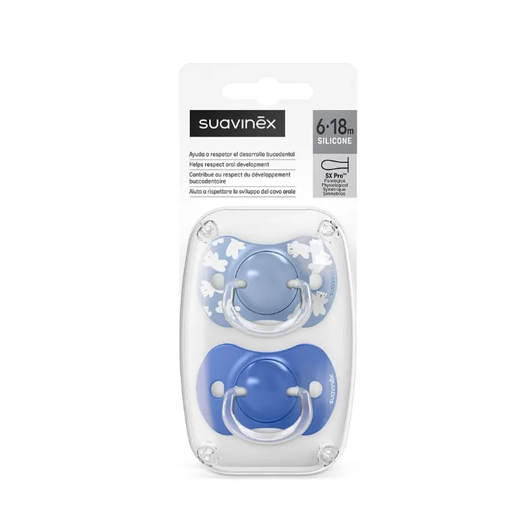 Suavinex, SX Pro, Wild & Free, smoczek fizjologiczny, niebieski, 6-18 m, 2 szt.