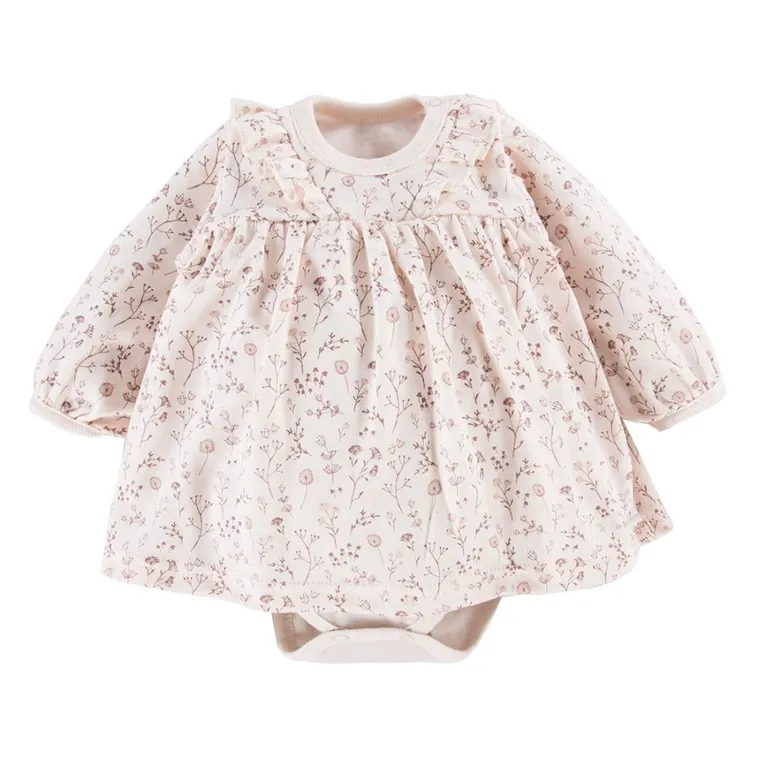 Sukienka body dziewczęca z długim rękawem, ecru, Bloom, Eevi