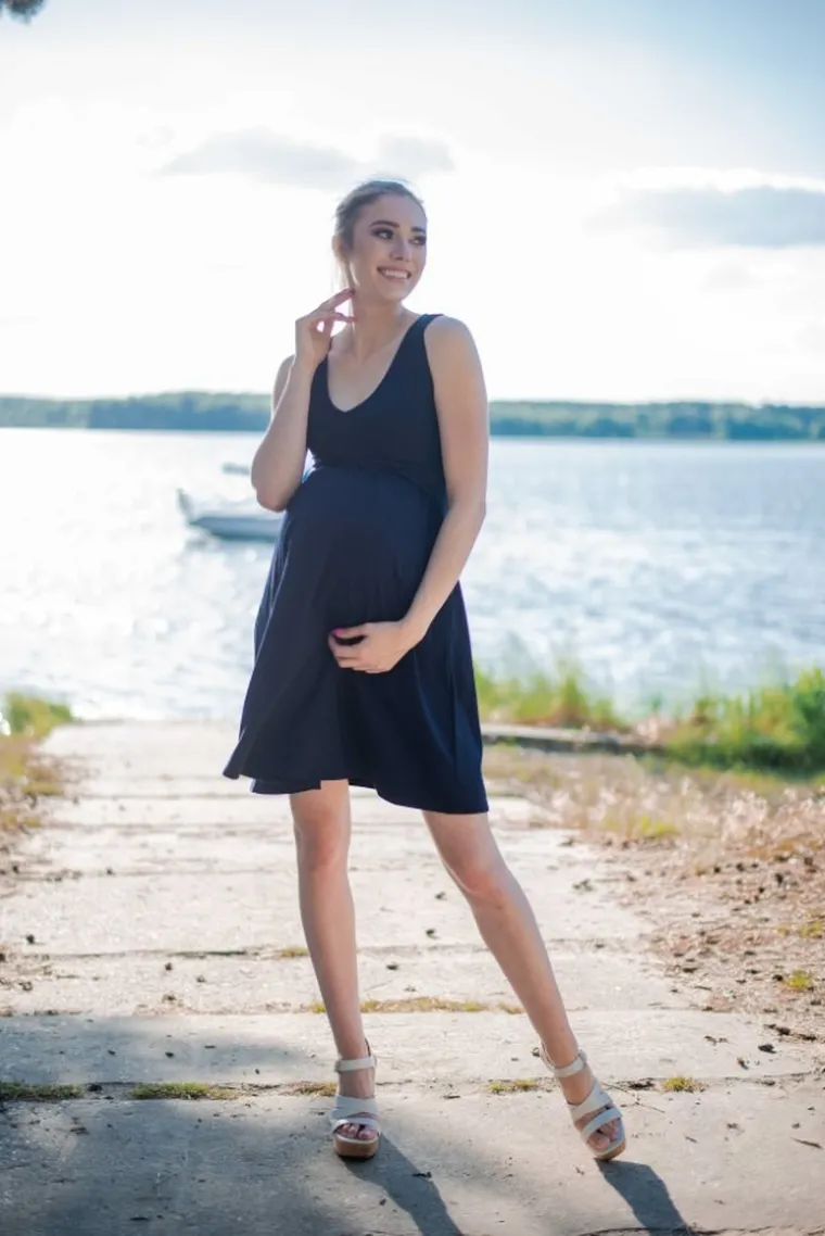 Sukienka damska bez rękawów, do karmienia, granatowa, Miracle