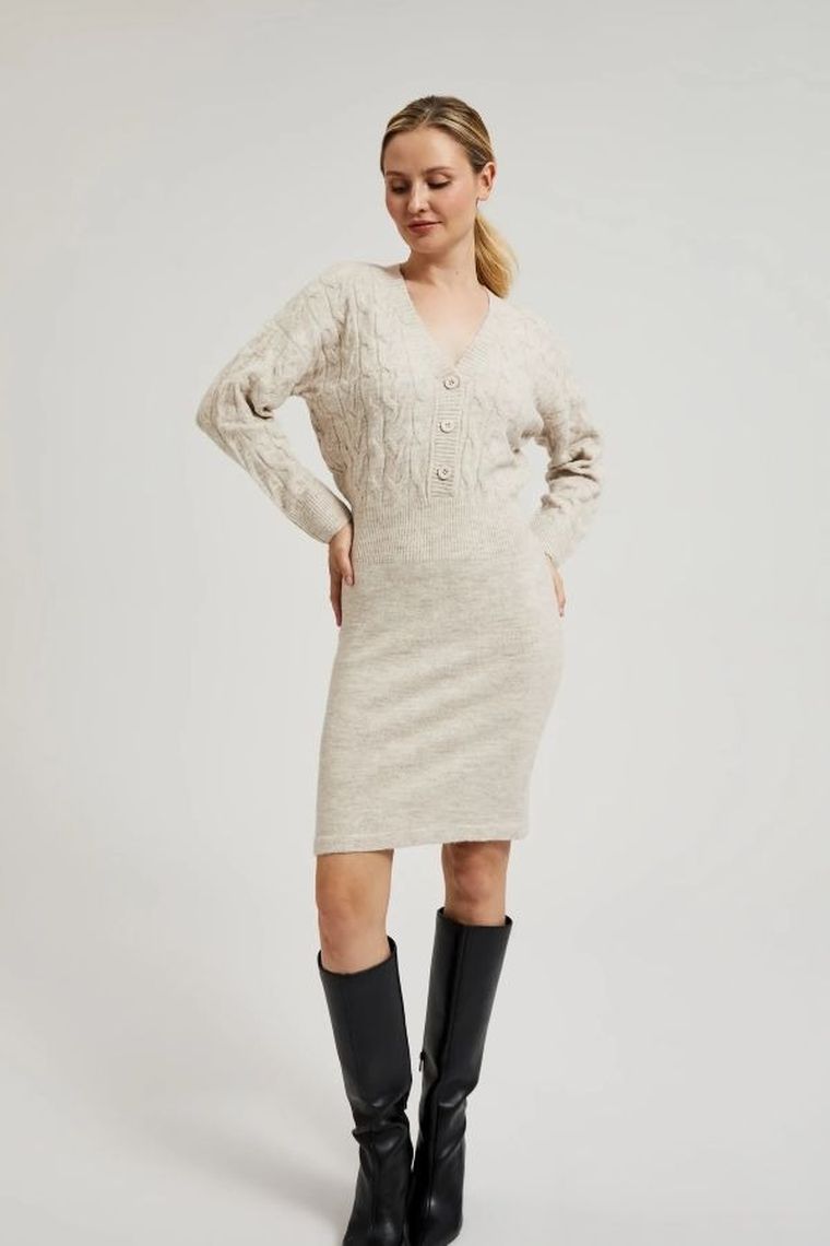 Sukienka damska, beżowa, Moodo