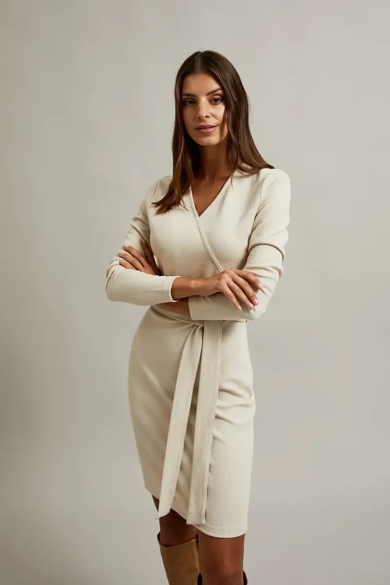 Sukienka damska, beżowa, Moodo