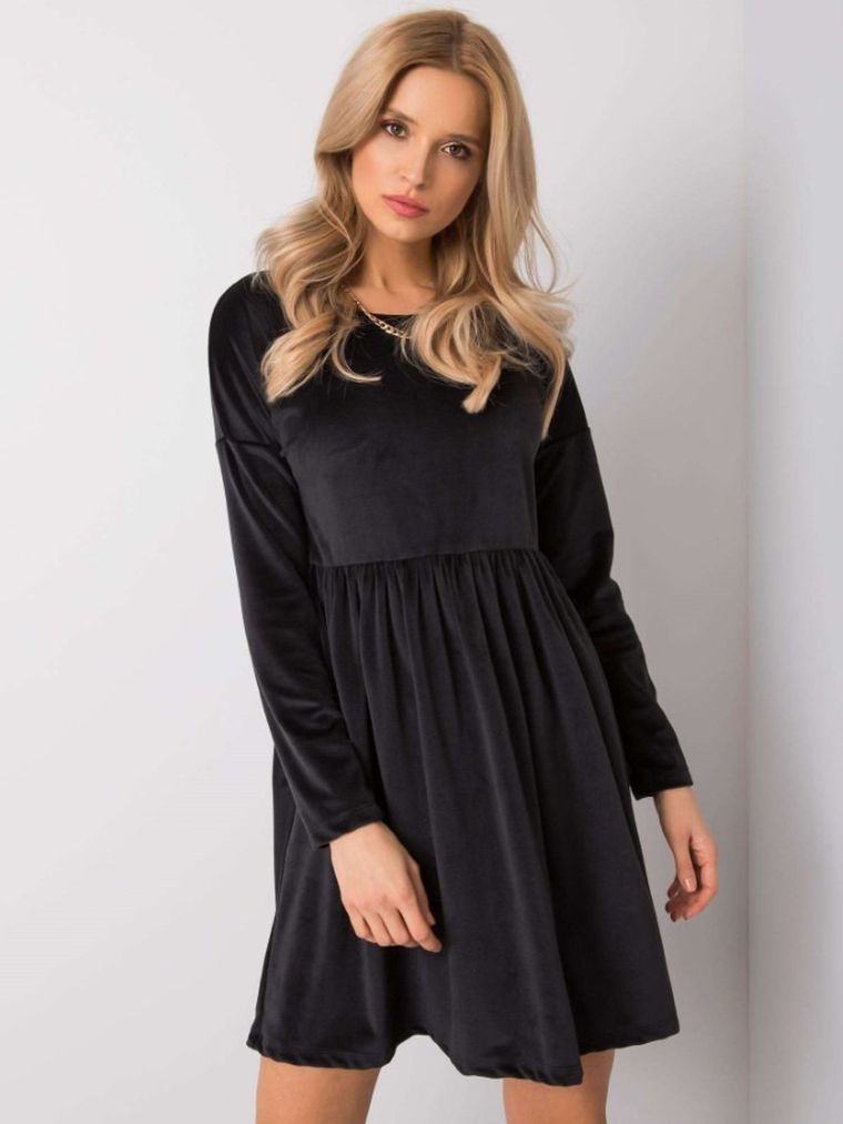 Sukienka damska, welurowa, czarna, Rue Paris