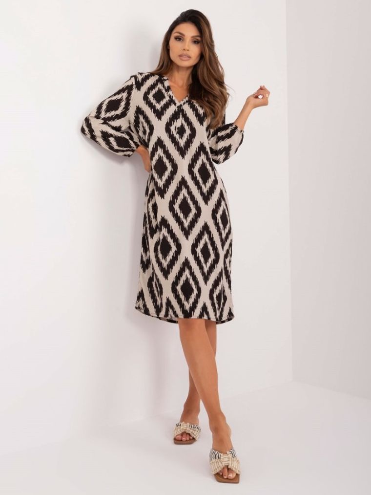 Sukienka damska z długim rękawem, beżowa, Sublevel