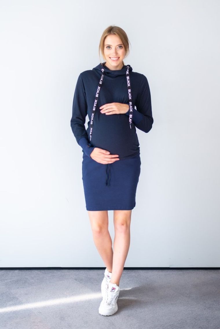 Sukienka damska z długim rękawem, do karmienia, granatowa, Miracle