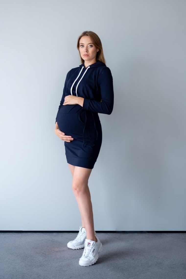 Sukienka damska z długim rękawem, do karmienia, granatowa, Miracle