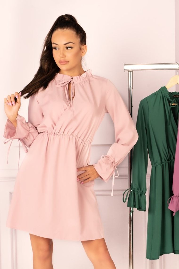 Sukienka damska z długim rękawem, jasnoróżowa, Merribel