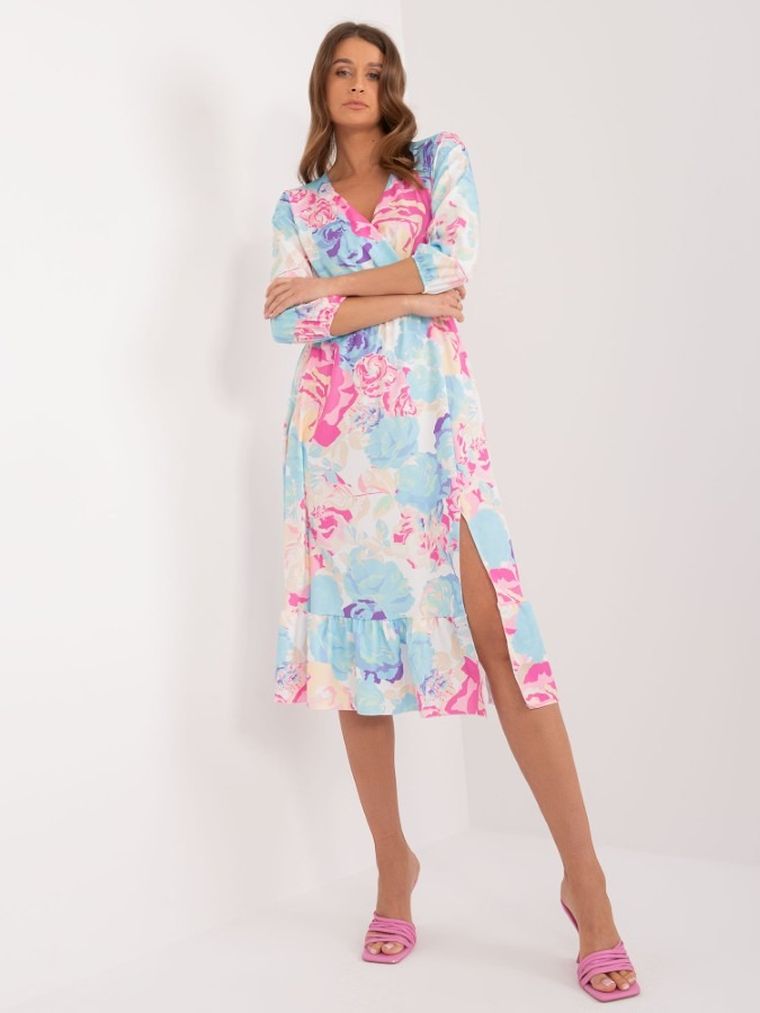 Sukienka damska z długim rękawem, niebieska, Rue Paris