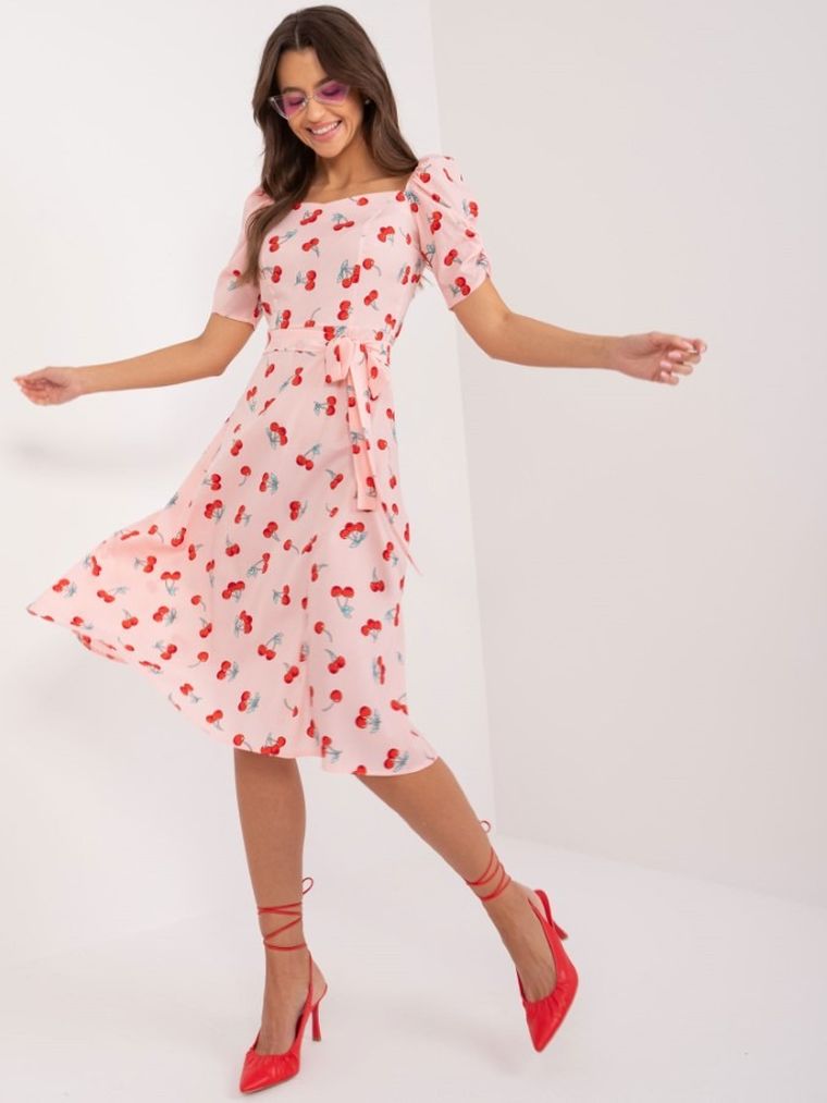 Sukienka damska z krótkim rękawem, różowa, Lakerta