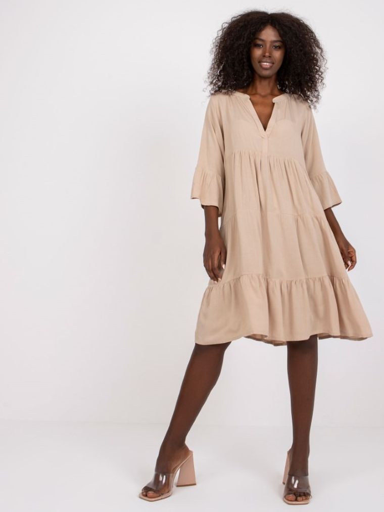 Sukienka damska z rękawem 3/4, beżowa, Sublevel
