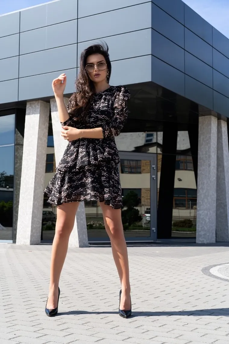 Sukienka damska z rękawem 3/4, czarna, Saphir, Merribel