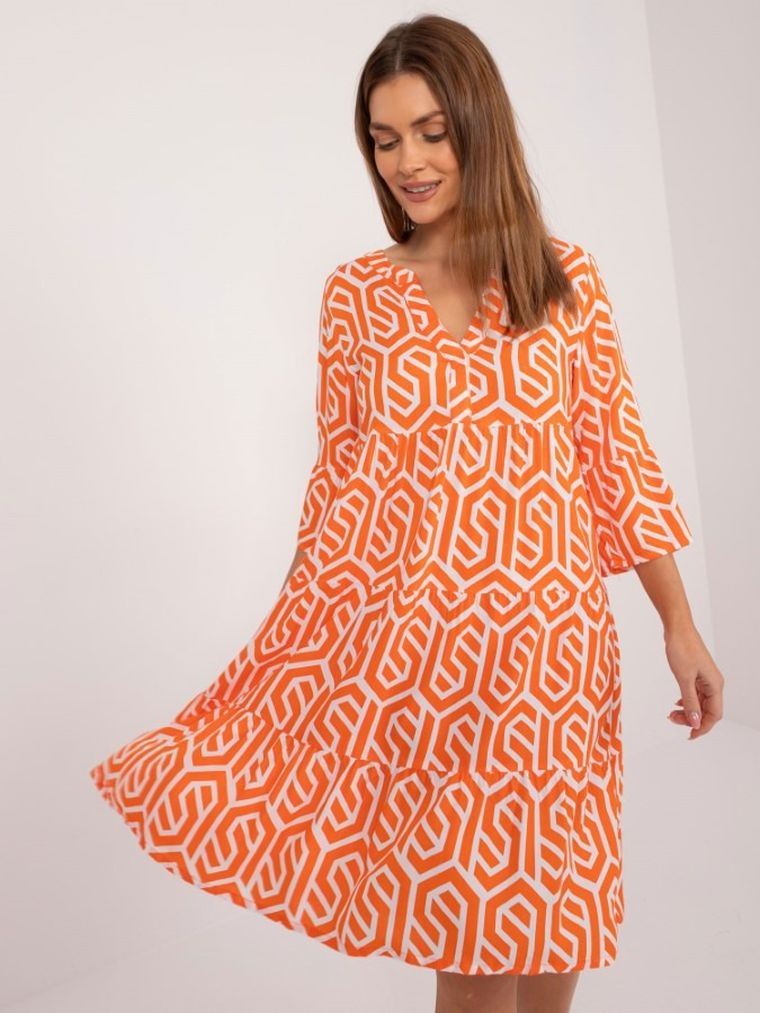Sukienka damska z rękawem 3/4, pomarańczowa, Sublevel