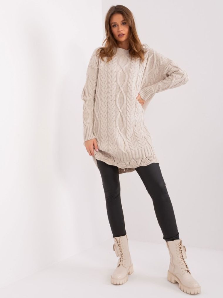 Sukienka damska z wełną, beżowa, Rue Paris