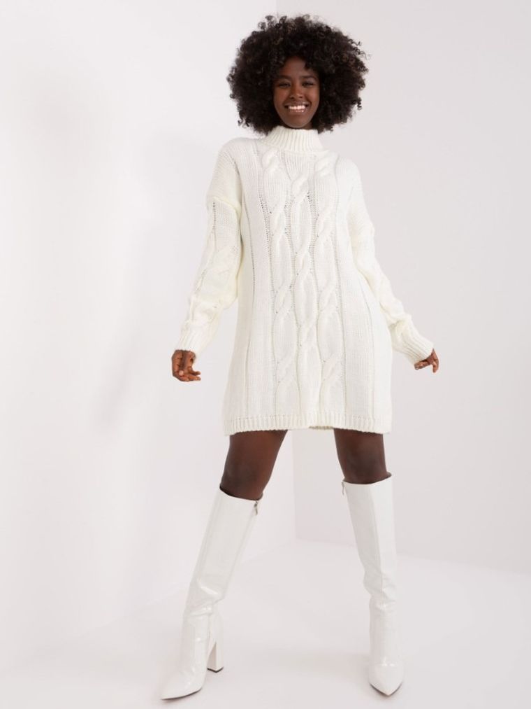 Sukienka damska z wełną, ecru, Rue Paris