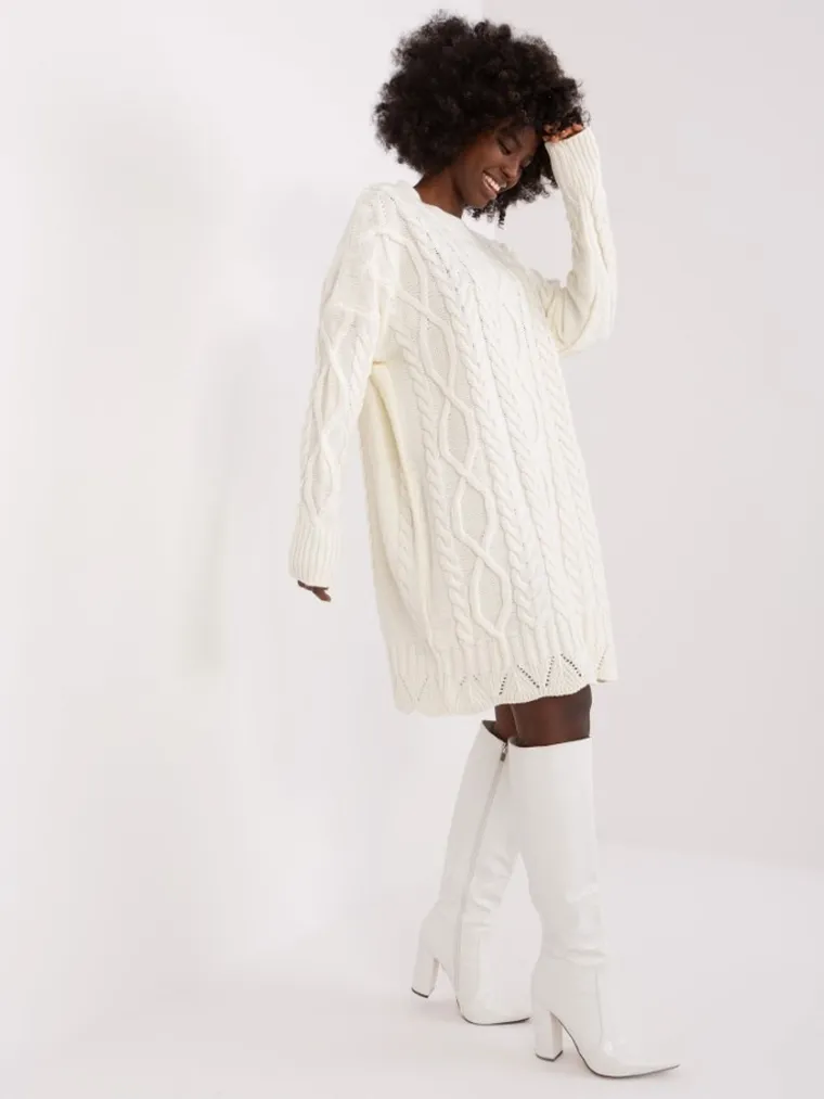 Sukienka damska z wełną, ecru, Rue Paris