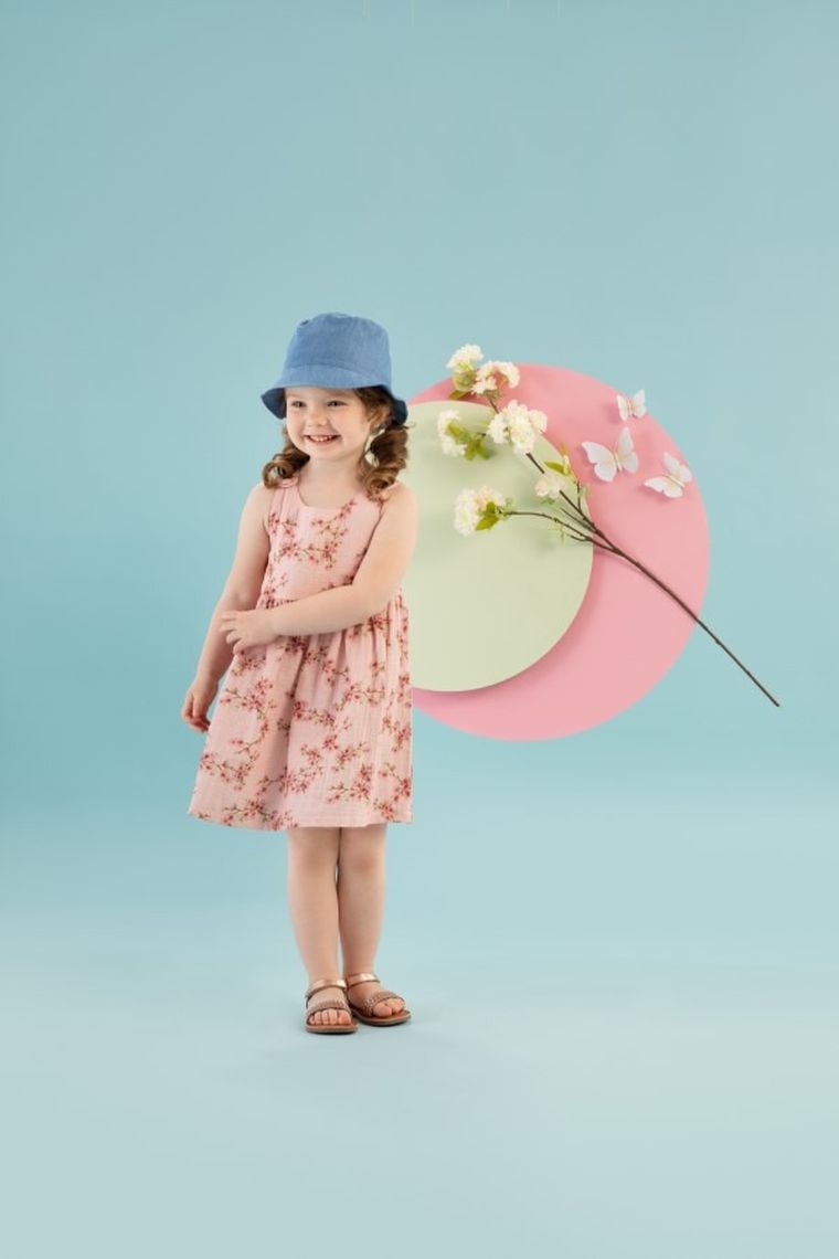 Sukienka dziewczęca bez rękawów, bawełna organiczna, różowy, Pinokio