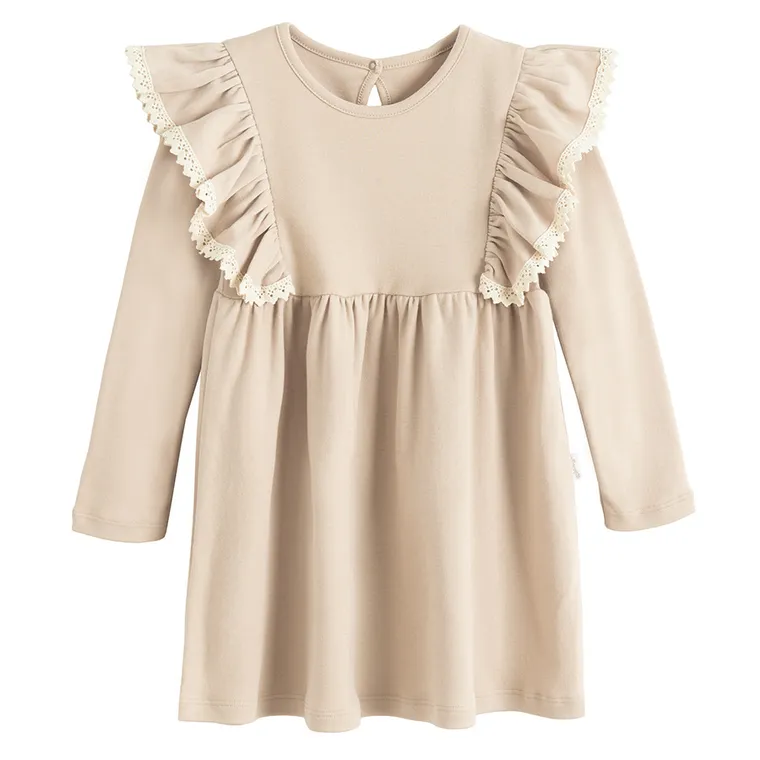 Sukienka dziewczęca z długim rękawem, beżowa, Nicol