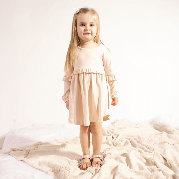 Sukienka dziewczęca z długim rękawem, beżowa, Nicol
