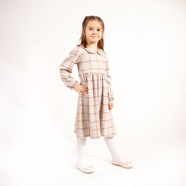 Sukienka dziewczęca z długim rękawem, beżowa, Nicol