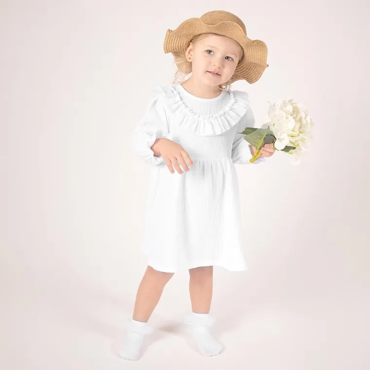 Sukienka dziewczęca z długim rękawem, biała, Nicol