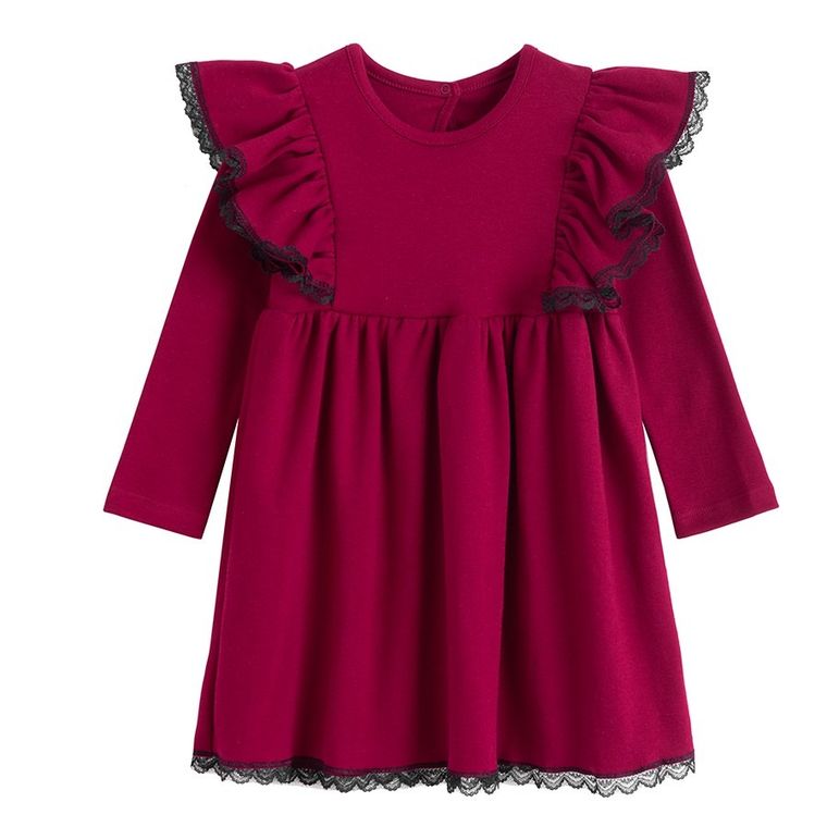 Sukienka dziewczęca z długim rękawem, bordowa, Nicol