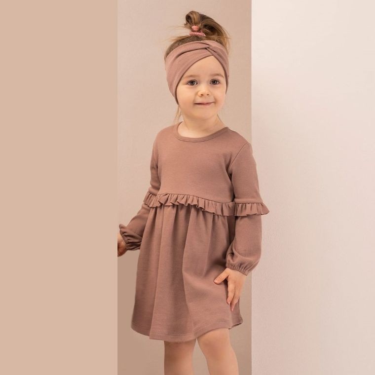 Sukienka dziewczęca z długim rękawem, brązowa, Nicol