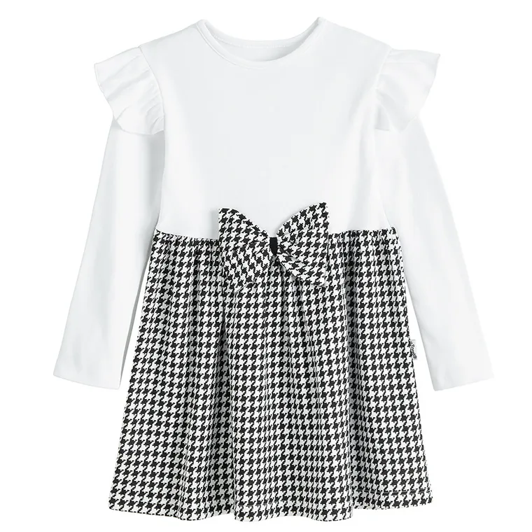 Sukienka dziewczęca z długim rękawem, czarno-biała, Nicol