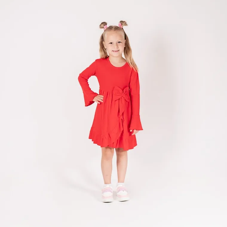 Sukienka dziewczęca z długim rękawem, czerwona, Nicol