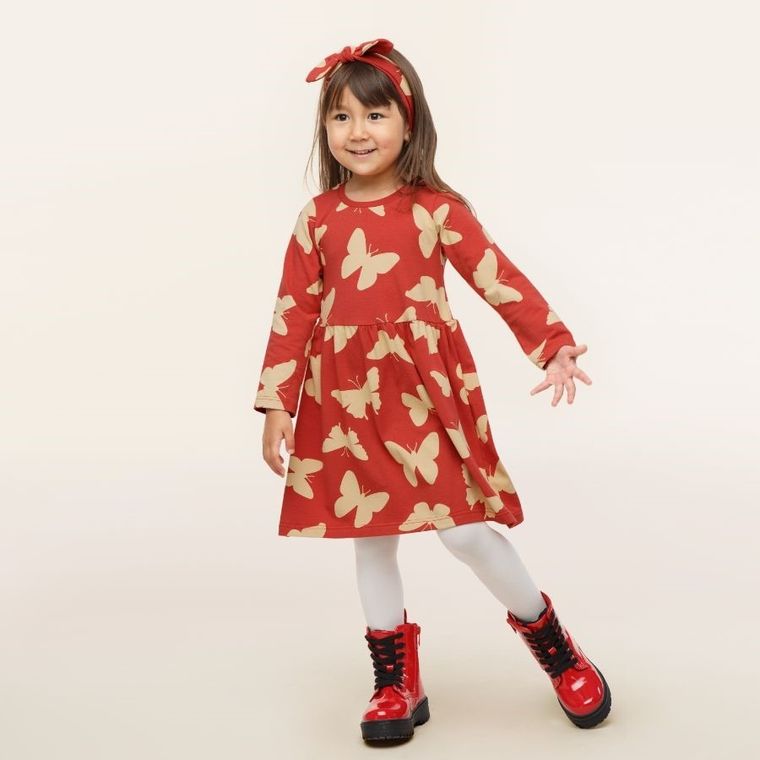 Sukienka dziewczęca z długim rękawem, czerwona, Pinokio